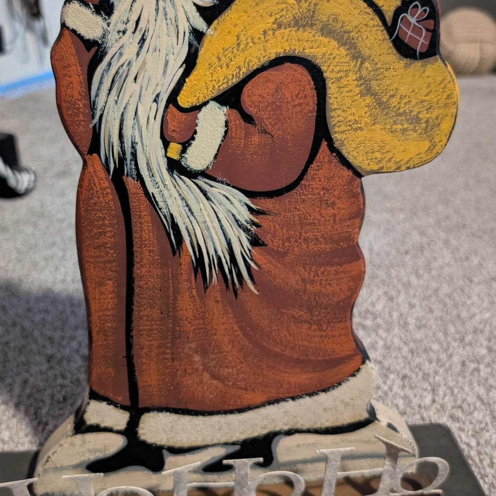 Handcrafted African American Black Santa Claus Wooden Decor